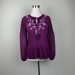 WHBM Berry/Purple Long Slv XS Embroidered Peasant